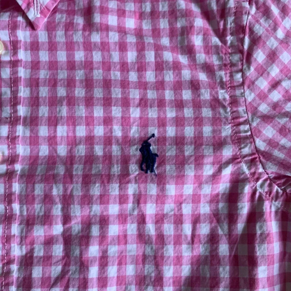 Ralph Lauren‎ Kids Pink Gingham Check Button Down Shirt Size S 8 Pony Logo